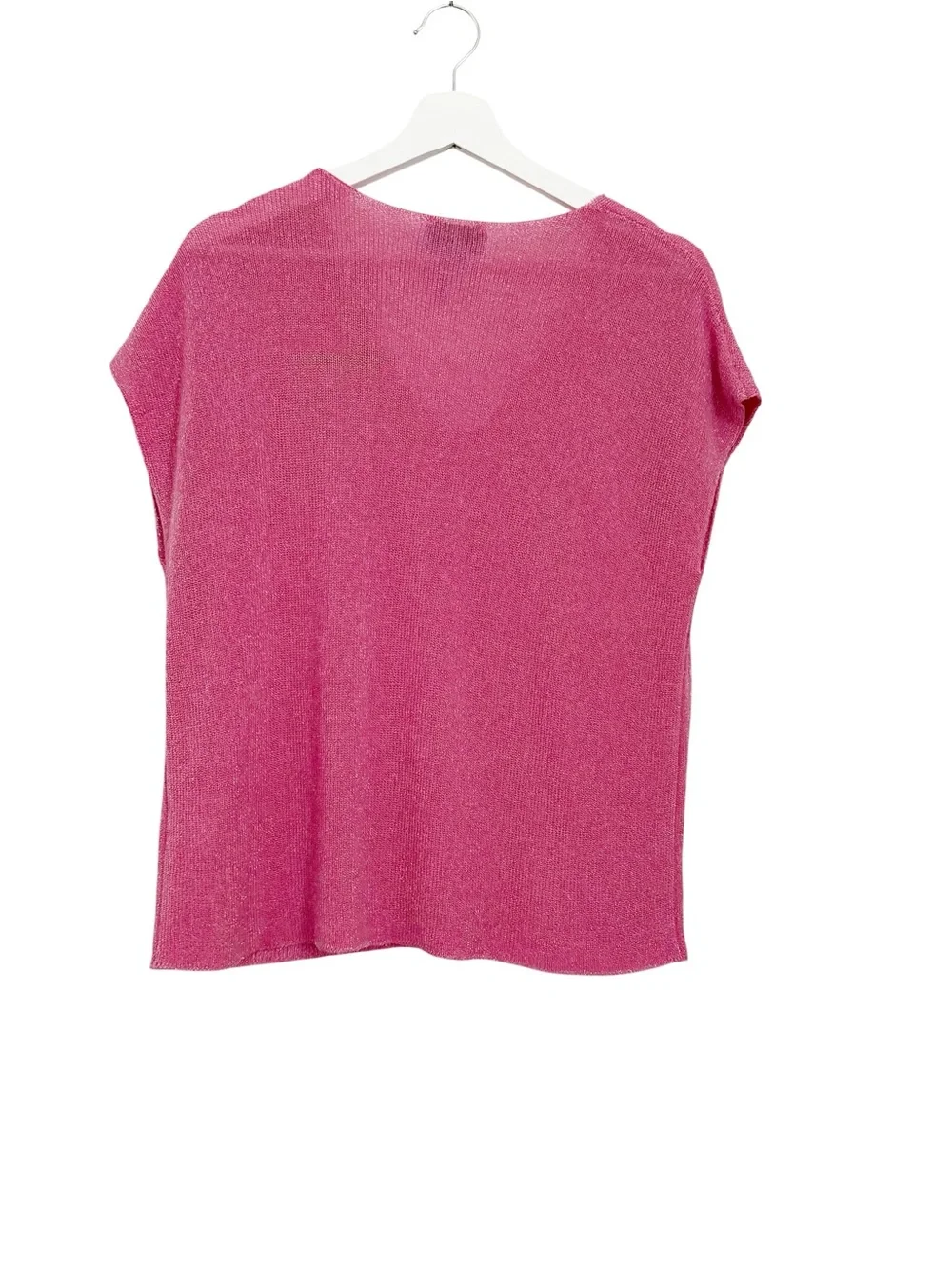 CeCe Shimmer Pink V-Neck Short Cap Sleeve Sweater Knit